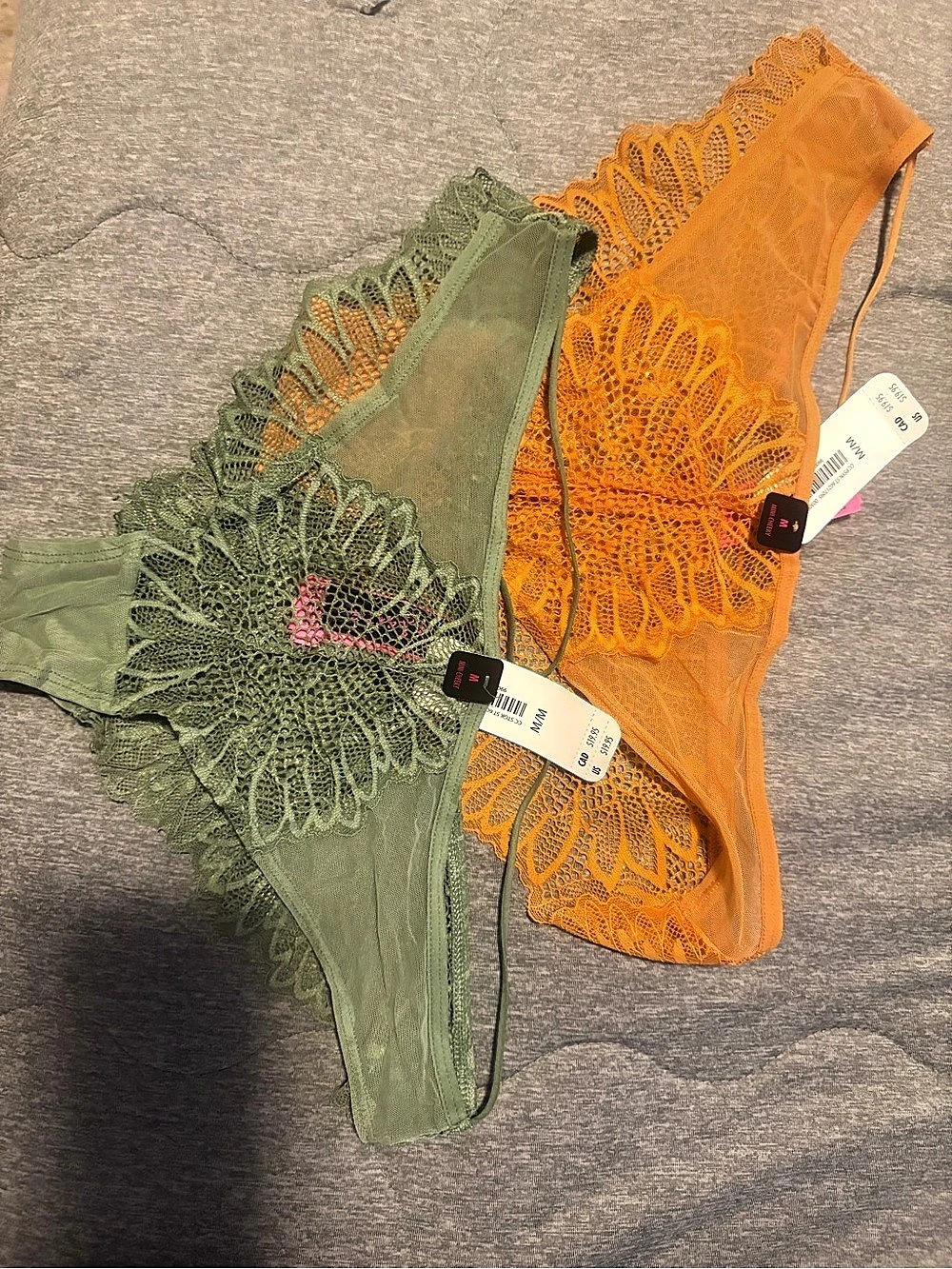 La senza LUX Lace Panty Set in Orange & Green Size Medium NWT